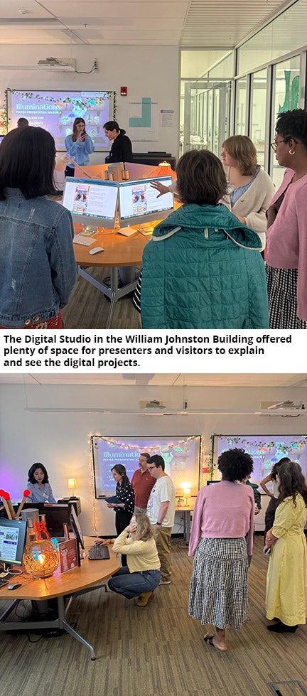 The Digital Studio in the William Johnston Building offered space for presenters and visitors to explain and see the digital projects